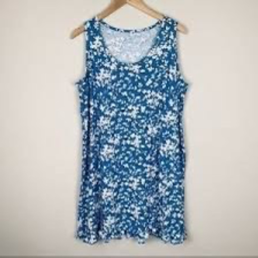 Draper James Blue White Floral Tank Dress L/XL Sleeveless Summer Casual Lounge